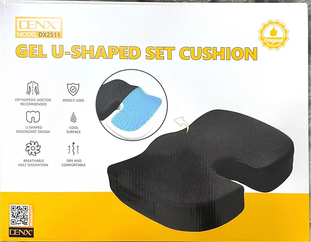 DENX Gel U Shaped Seat Cushion, Memory Foam With Cooling Gel Layer, Breathable Mesh Velvet Cover, Non Slip Base, Ergonomic Support For Office Chair, Car Seat, Gaming Chair, DX2511