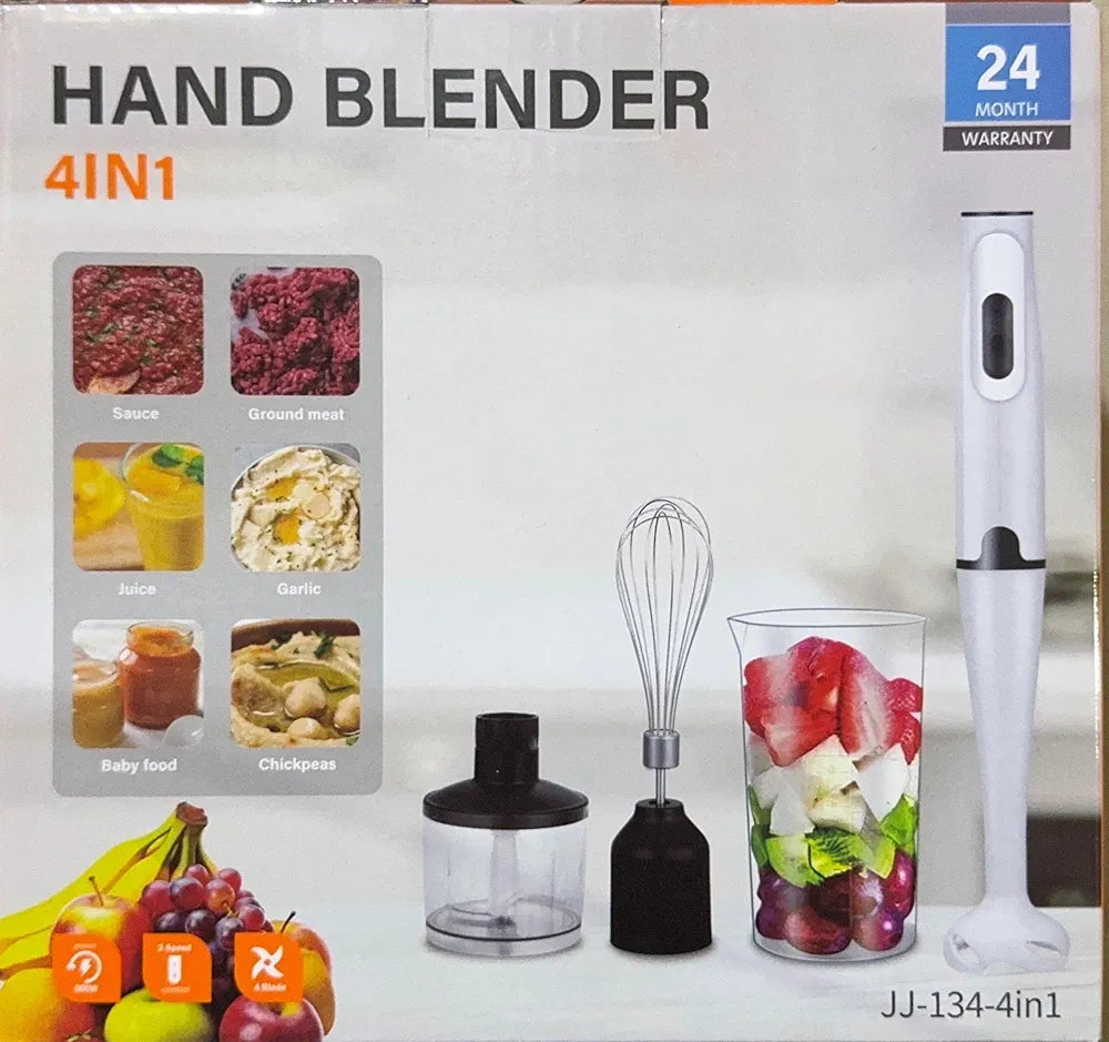 4-in-1 Electric Hand Blender, 800W Stick Blender with 500ml Food Chopper, Inox Whisk & 700ml Measuring Cup, Electric Blender & Hand Mixer with Stainless Steel Blade Use for Cake Mixer,JJ-134