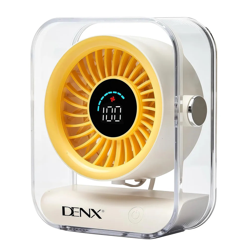 DENX Digital Display Desk Fan, 100-Speed Rechargeable Table Fan with USB-C Fast Charging, 3000mAh Battery Operated Silent Air Circulator, Portable Mini Fan for Bedroom, Office, Travel Use, DX2626