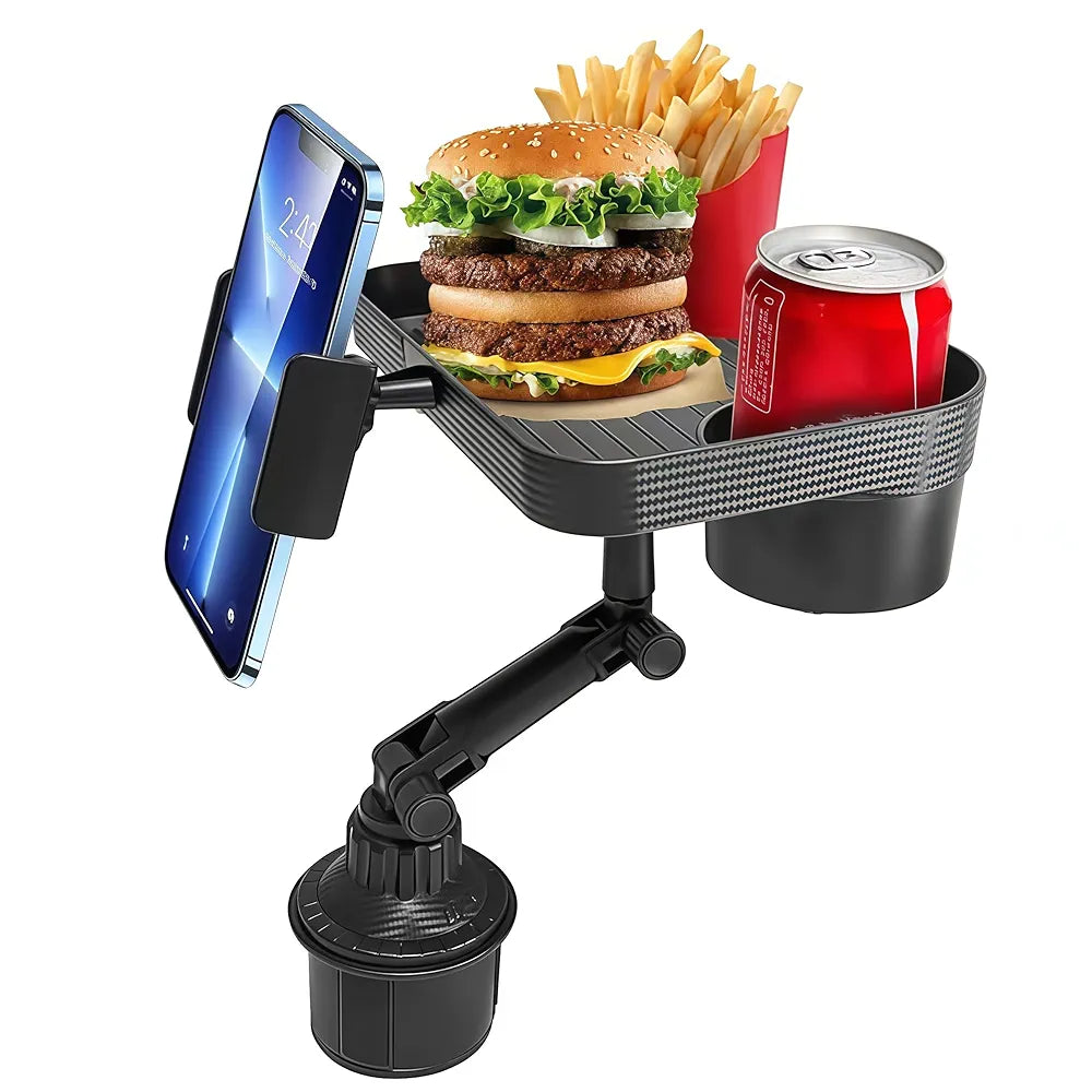 Denx 3-in-1 Car Cup Holder,Food Tray With Phone Mount, 360° Rotating Auto Food & Drink Tray, Adjustable Vehicle Cup Holder Organizer, Portable Car Accessories For Travel Snacks, Drinks, DX1285
