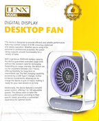 DENX Digital Display Desk Fan, 100-Speed Rechargeable Table Fan with USB-C Fast Charging, 3000mAh Battery Operated Silent Air Circulator, Portable Mini Fan for Bedroom, Office, Travel Use, DX2626