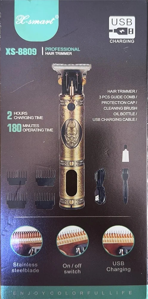 Hair Trimmer for Men, Cordless USB Rechargeable Beard Clipper, 1500mAh Battery, Professional Grooming Machine with Stainless Steel Blades, Adjustable Guide Combs, Metal Body, XS-8809