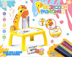 Kids Projection Art Table Set with 12 Watercolour Pens, Drawing Book, Light and Music Features, Age 3+