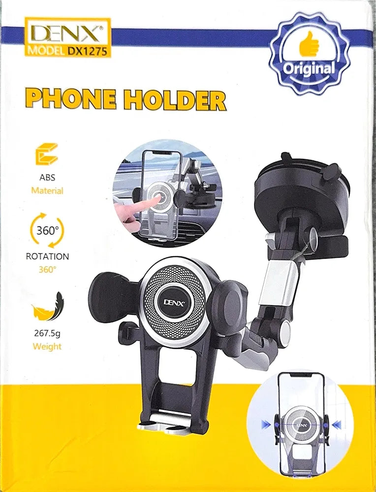 DENX Universal Car Phone Holder Mount, Dashboard Phone Stand, Windshield Mobile Holder, 360° Rotating Long Arm Bracket, Strong Suction Cup, Smartphone Mount for iPhone, Samsung, Android, DX1275