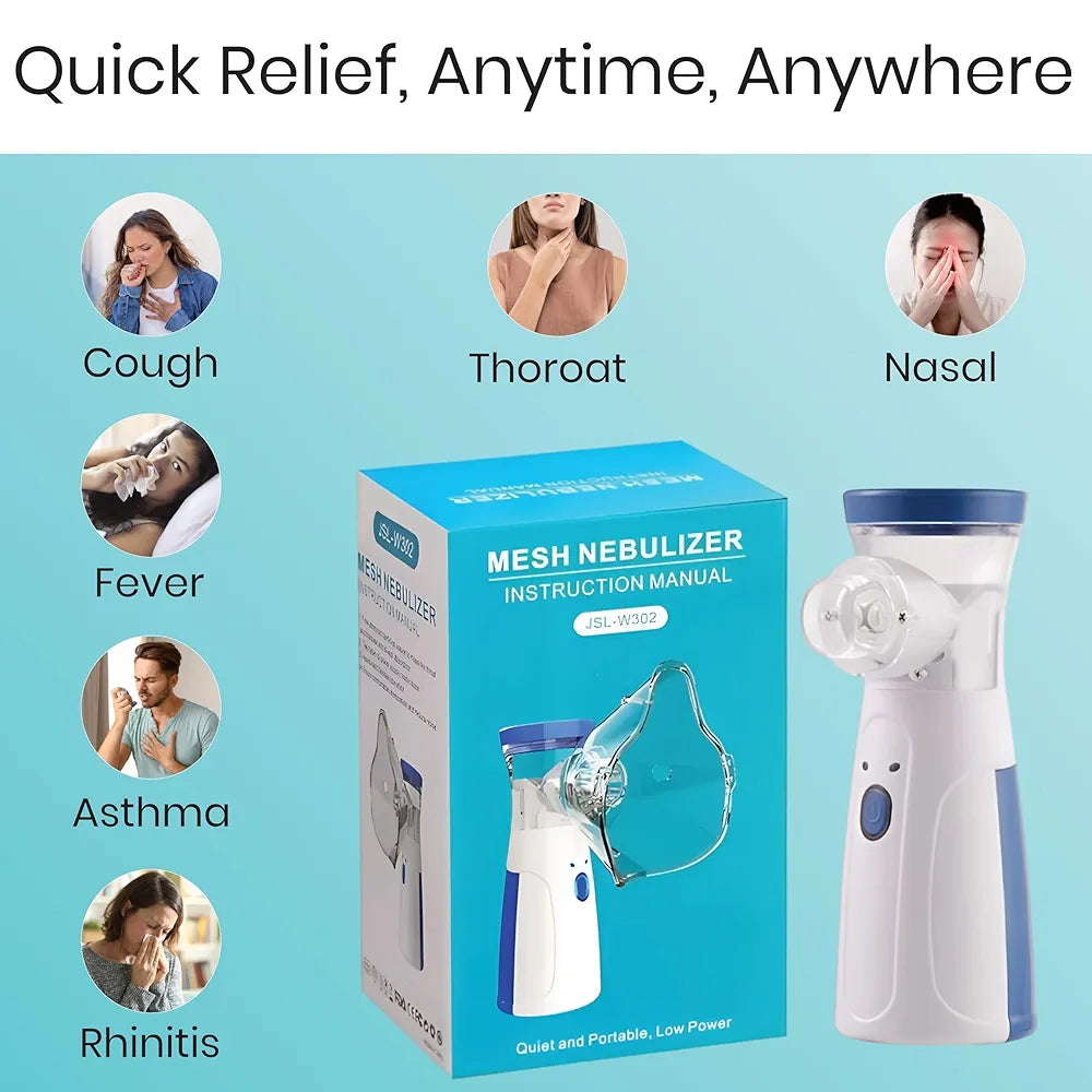 Portable Ultrasonic Mesh Nebulizer for Children and Adults | Silent Operation, Adjustable Fog, Auto-Off Function, Rechargeable, Compact and Lightweight Design, Efficient and Comfortable, JSL-W302