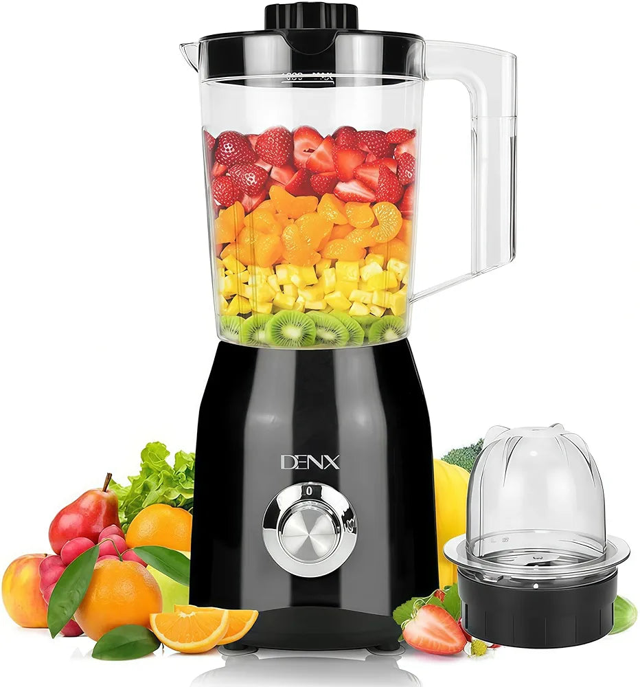 DENX 2-in-1 Juicer Blender Grinder 1500W, 1.5L Blender Smoothie Maker, Multi-Speed Juicer Mixer Grinders, Ice Crusher, Food Chopper, Overheat Protection, Stainless Steel Blades, DX3216