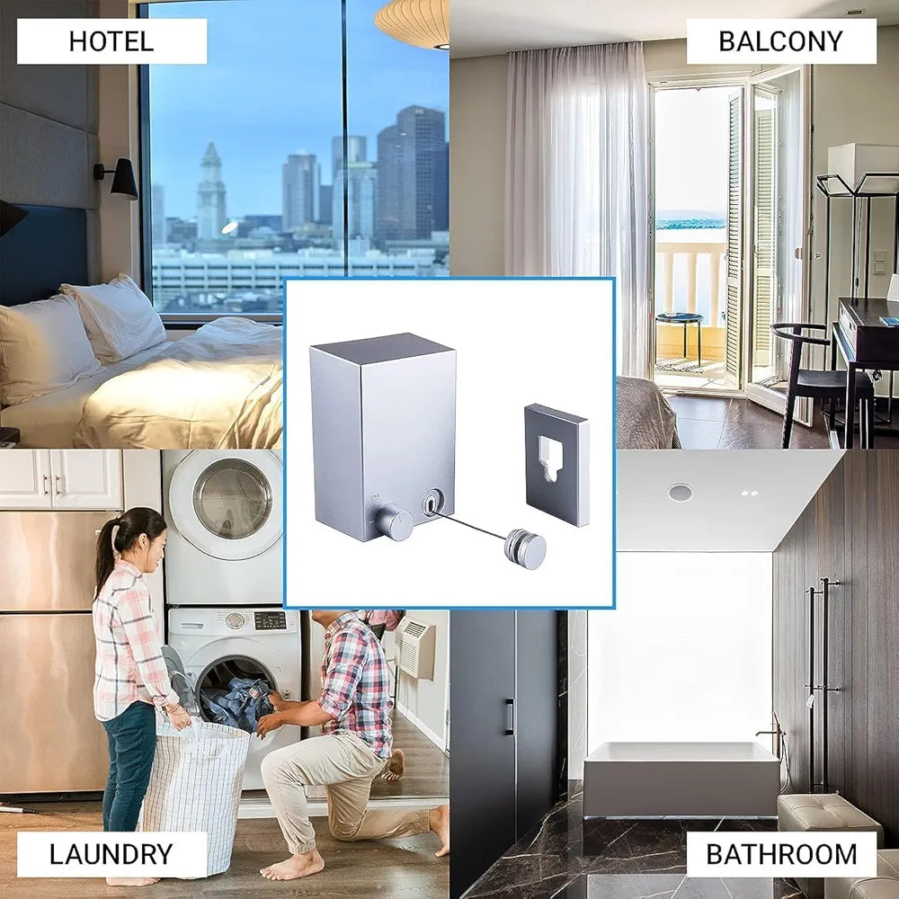 Retractable Clothesline, 4.2m Wall Mounted Adjustable Stainless Steel Clothes Line, Laundry Line with Aluminum Alloy Bracket, Clothesline for Indoor Outdoor Bathroom Balcony 