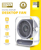 DENX Digital Display Desk Fan, 100-Speed Rechargeable Table Fan with USB-C Fast Charging, 3000mAh Battery Operated Silent Air Circulator, Portable Mini Fan for Bedroom, Office, Travel Use, DX2626