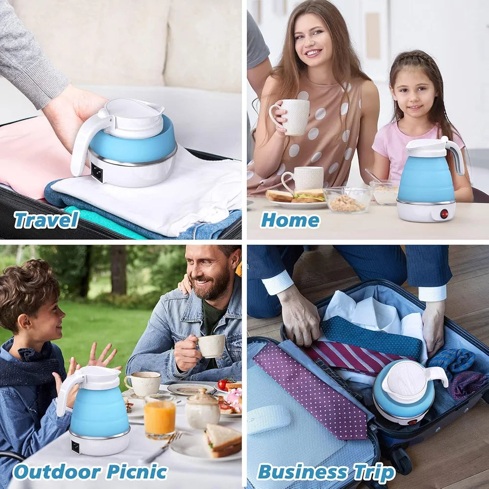 500W Portable Folding Electric Kettle, Capacity 600ml, Fast Boiling, Dual Voltage , Fast Boiling, Water kettle & Foldable Water Boiler for Travel, Camping & Hotels, 