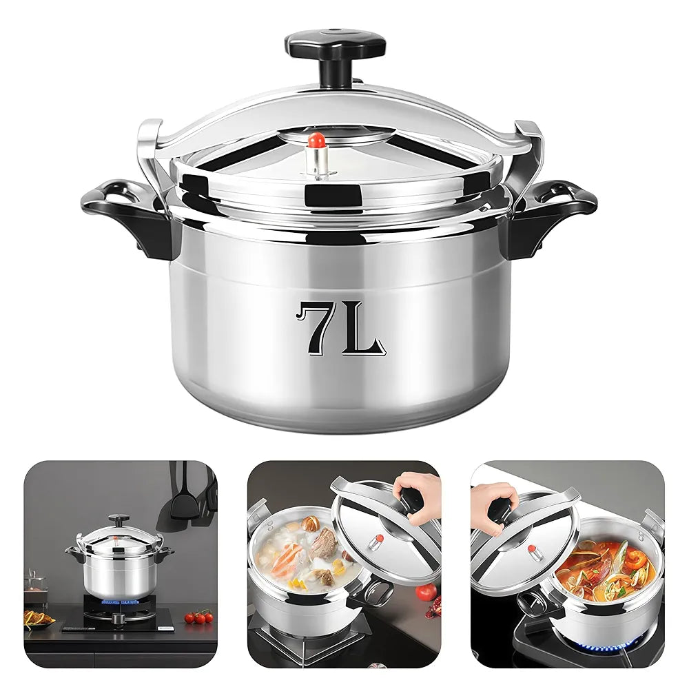 DENX 9L Aluminium Pressure Cooker, Rice Cooking Pot with Safety Lock & Valve, Fast Manual Cooker for Stews, Meat, Vegetables, Gas, Electric Stove Compatible, Silver Cookware, DX3426
