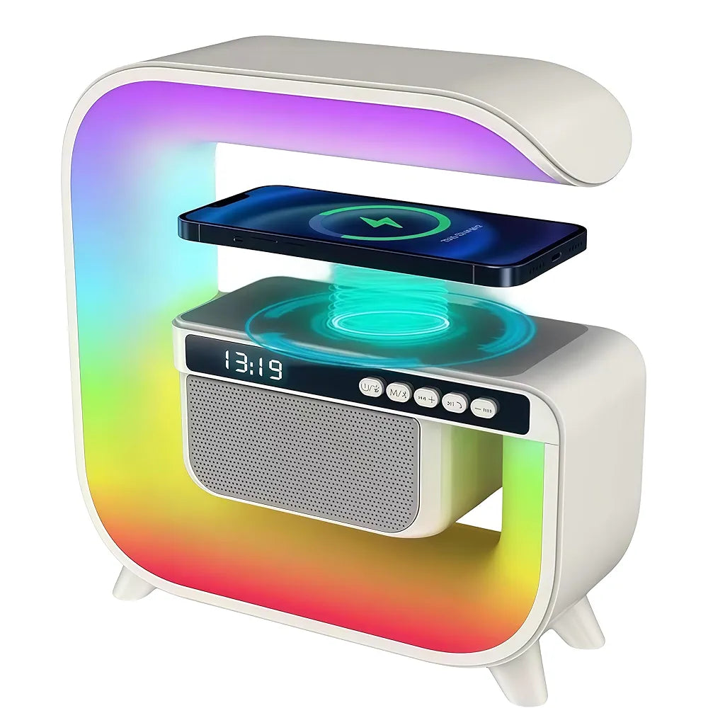 G3 LED Wireless Charging Speaker with Alarm Clock, 16M Colours, 10W Fast Charging, Sound Machine, App Control, Pink/White/Red,