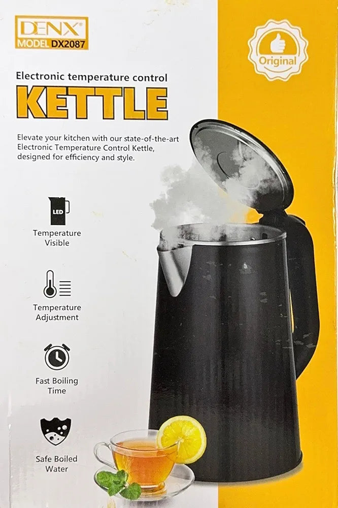 DENX Smart Electric Kettle 1.6L Stainless Steel, 1500W Fast Boil, LED Digital Touch Display, Adjustable Temperature Control, Keep Warm Function, Auto Shut-Off, For Tea, Coffee, Baby Formula, DX2087
