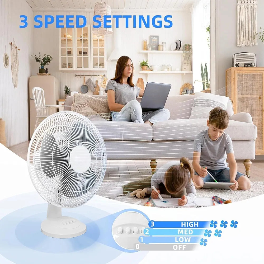 DENX 16 Inch Table Fan with 3 Speeds, Quiet Oscillating Pedestal Stand Fan for Bedroom, Office, Home Use, Portable Floor Fan with Portable Desk & Pedestal Fan, DX2546