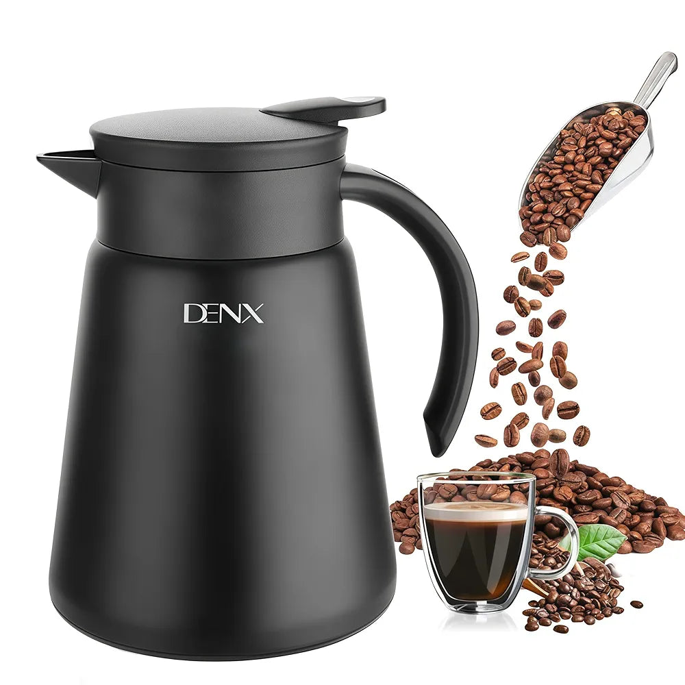 DENX Thermal Coffee Pot Set with 2 Stainless Steel Cups, 880ml Vacuum Insulated Coffee Flask, Leakproof Travel Thermos Jug for Hot & Cold Beverages, Portable Drink Dispenser for Office Camping, DX2036