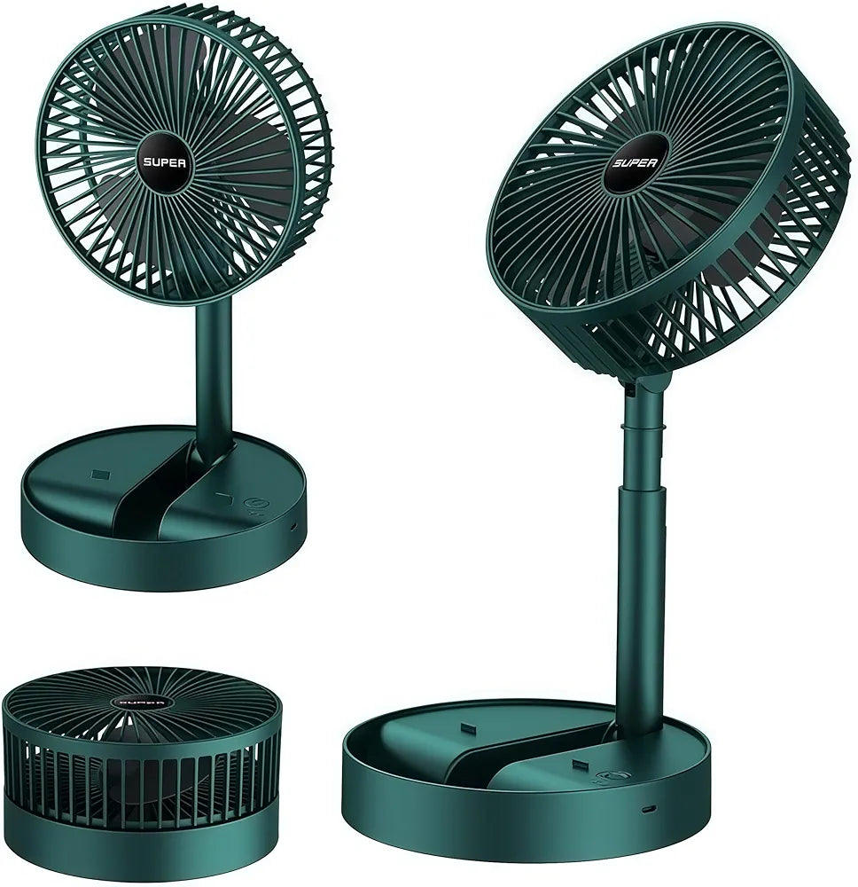 Telescopic Folding Fan, Portable Rechargeable Desk Fan, Adjustable Height Pedestal Table Fan, 3 Speed USB Charging Cooling Fan, Foldable Quiet Travel Fan for Home, Office, Bedroom, Outdoor, Camping