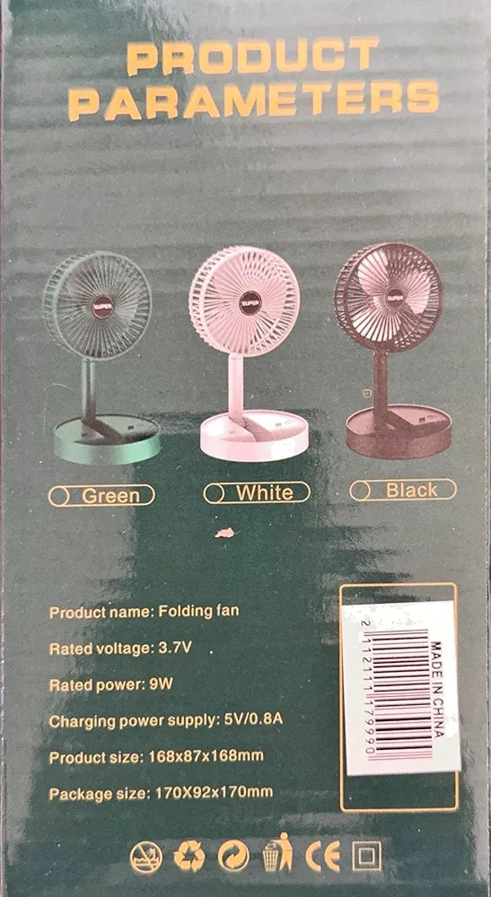 Telescopic Folding Fan, Portable Rechargeable Desk Fan, Adjustable Height Pedestal Table Fan, 3 Speed USB Charging Cooling Fan, Foldable Quiet Travel Fan for Home, Office, Bedroom, Outdoor, Camping