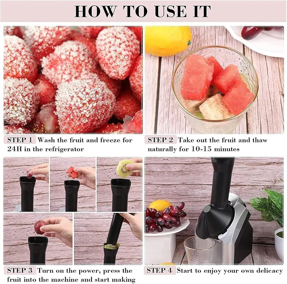DENX Frozen Fruit Ice Cream Maker, Automatic Soft Serve Ice Cream Machine Houshold Electric Ice Cream Maker for Desserts, Healthy Soft Serve, Sorbet & Frozen Yogurt Machine for Home Use, DX2038