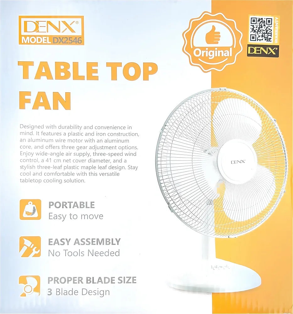 DENX 16 Inch Table Fan with 3 Speeds, Quiet Oscillating Pedestal Stand Fan for Bedroom, Office, Home Use, Portable Floor Fan with Portable Desk & Pedestal Fan, DX2546