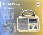 Gold Crest Old Radio Speaker Bluetooth & HIFI-Speaker with Solar Panels, Sd Card, Usb And Aux Port, Radio FM/AM/SW Brown wood Portable Audio TF Card USB Flash disk Aux playback, GO-1182US-BT
