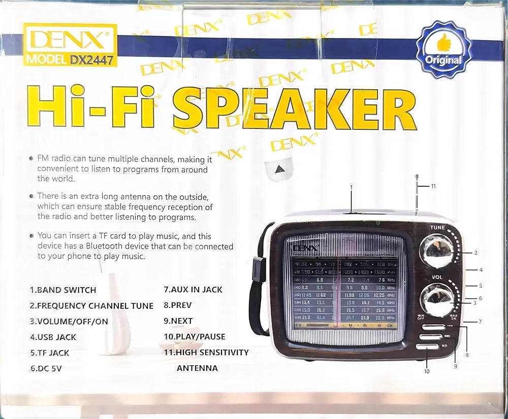 DENX Old Radio Speaker Bluetooth & HIFI-Speaker, Sd Card, Usb And Aux Port, Radio FM/AM/SW Brown wood Portable Audio TF Card USB Flash disk Aux playback, DX2447