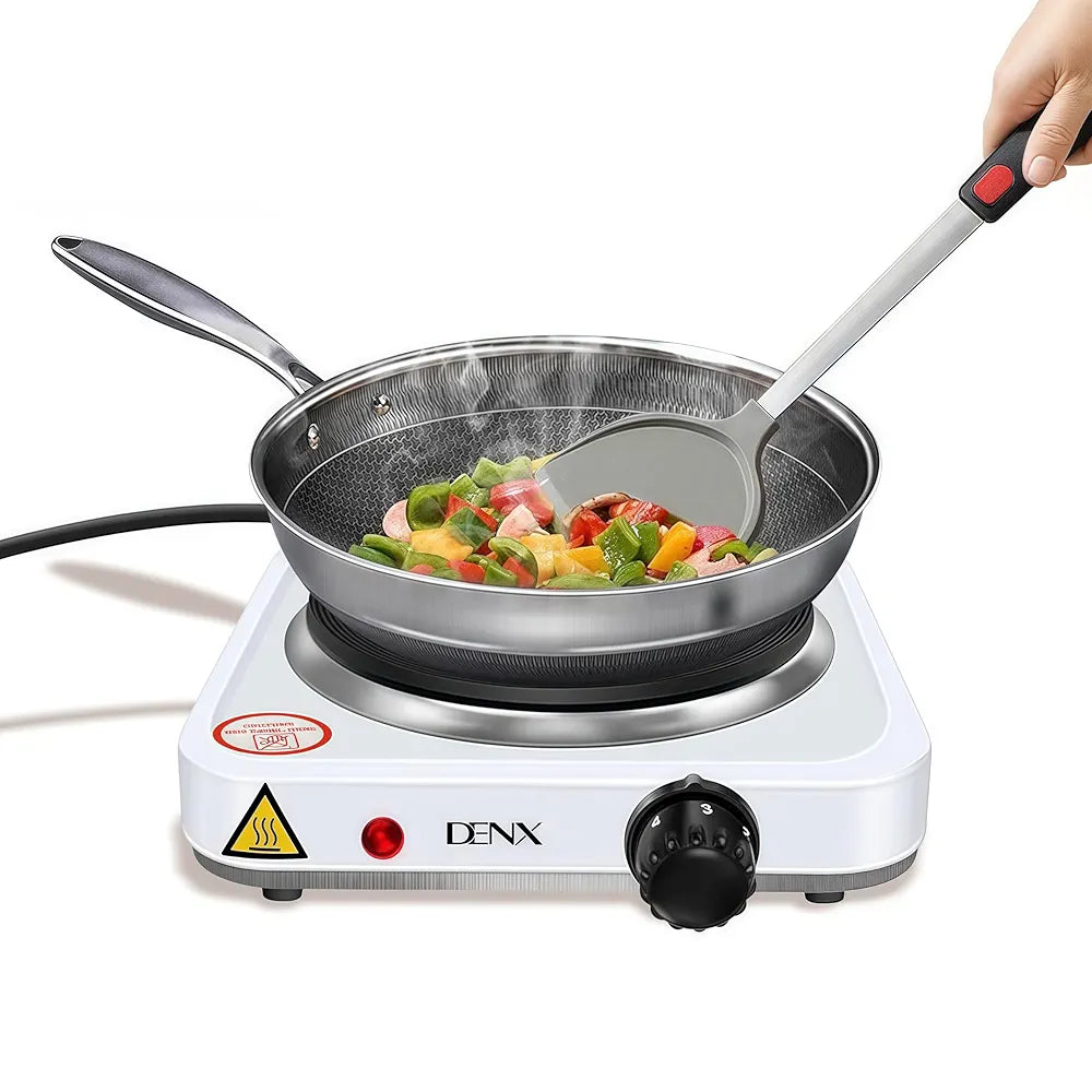 DENX Single Hot Plate, 1000W Cast Iron Portable Electric Stove, Adjustable Temperature Control, 15.5cm Heating Plate, Tabletop Cooking Appliance for Home Kitchen, Office, Outdoor Camping, DX2801