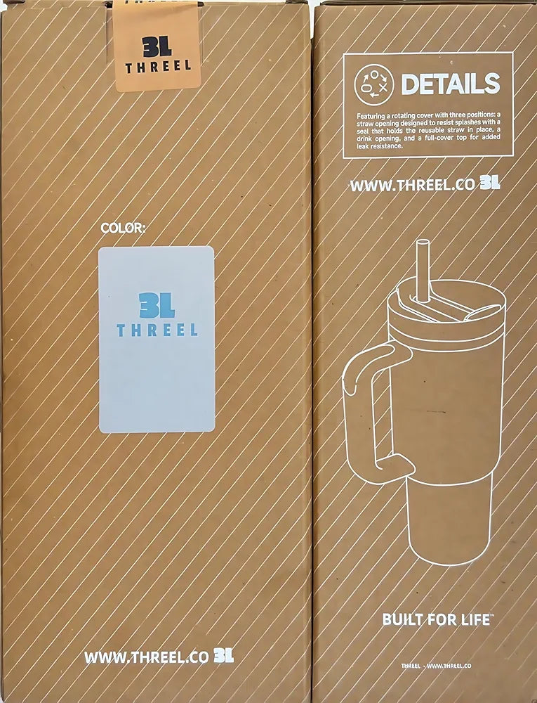 3LTHREEL H2.0 40Oz Insulated Stainless Steel Tumbler With Straw And Lid, Double Wall Vacuum Travel Mug, Thermal Travel Tumbler, Large Coffee Cup, Hot And Cold Drink Container, Car Cup Holder 