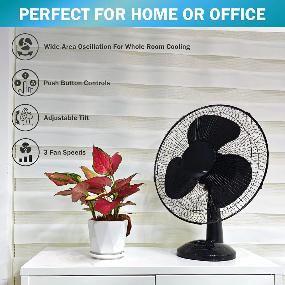 DENX 16 Inch Table Fan with 3 Speeds, Quiet Oscillating Pedestal Stand Fan for Bedroom, Office, Home Use, Portable Floor Fan with Portable Desk & Pedestal Fan, DX2546