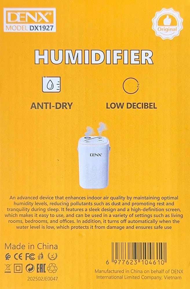 DENX 1.3L Ultrasonic Cool Mist Air Humidifier & Essential Oil Aroma Diffuser, 4 Mist Levels, Auto Shut-Off, Low Noise, Portable Rechargeable Humidifier for Bedroom, Baby Room, Home, and Office, DX1927