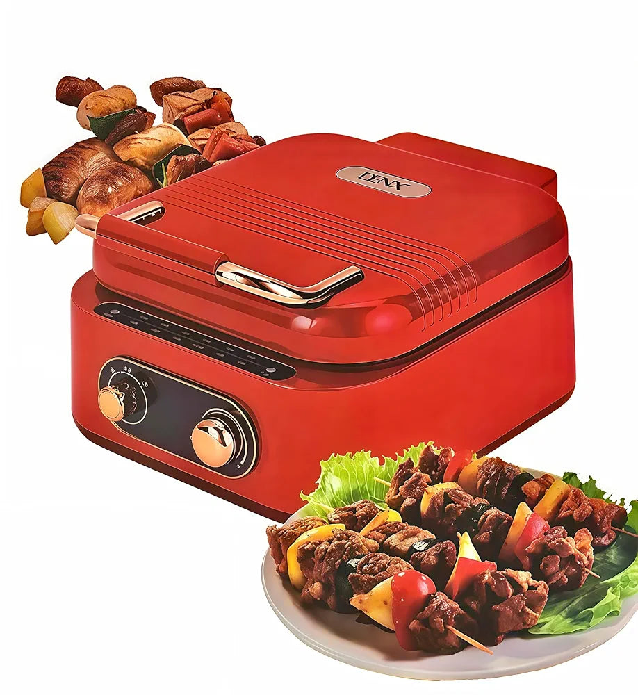 DENX 1800W Multi Function Electric Hot Pot Grill 2.5L, Non Stick Aluminum, Tabletop Bbq Grill, With Adjustable Thermostat, Sauce Tray, And Cool Touch Handles, For Indoor Cooking, DX3421