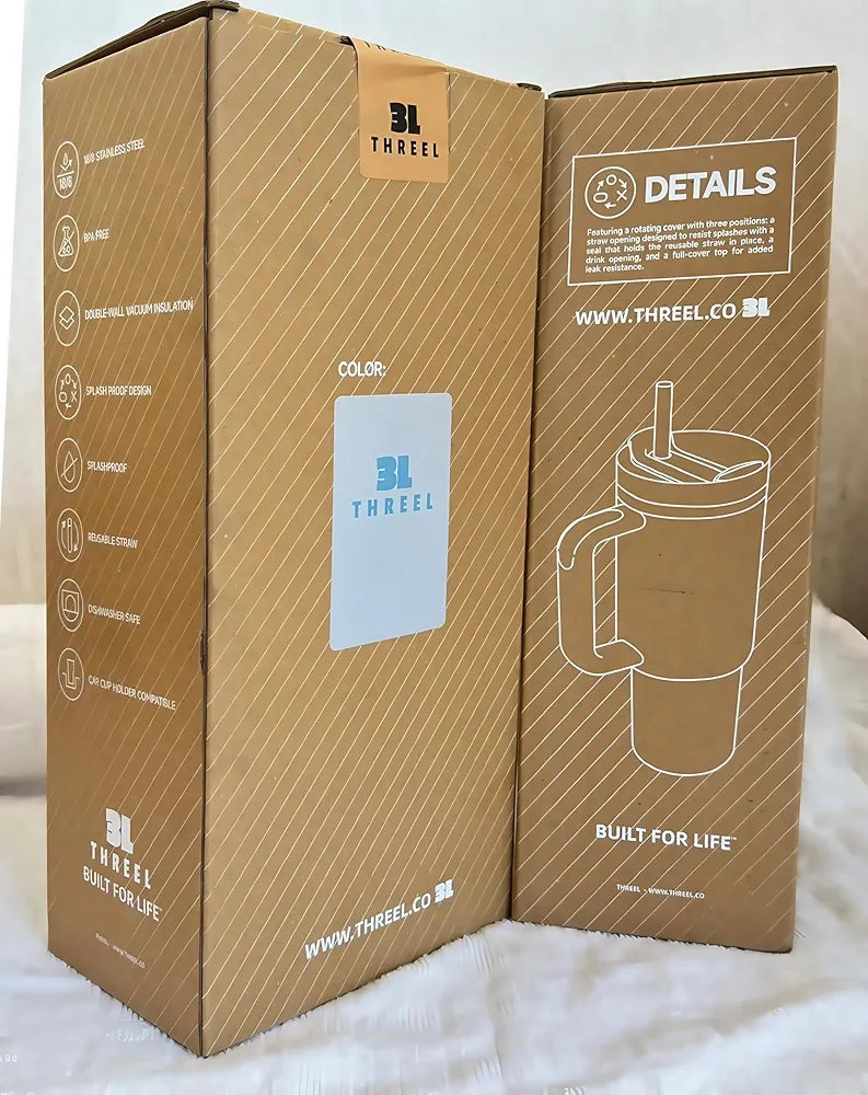 3LTHREEL H2.0 40Oz Insulated Stainless Steel Tumbler With Straw And Lid, Double Wall Vacuum Travel Mug, Thermal Travel Tumbler, Large Coffee Cup, Hot And Cold Drink Container, Car Cup Holder, 