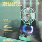 Telescopic Folding Fan, Portable Rechargeable Desk Fan, Adjustable Height Pedestal Table Fan, 3 Speed USB Charging Cooling Fan, Foldable Quiet Travel Fan for Home, Office, Bedroom, Outdoor, Camping