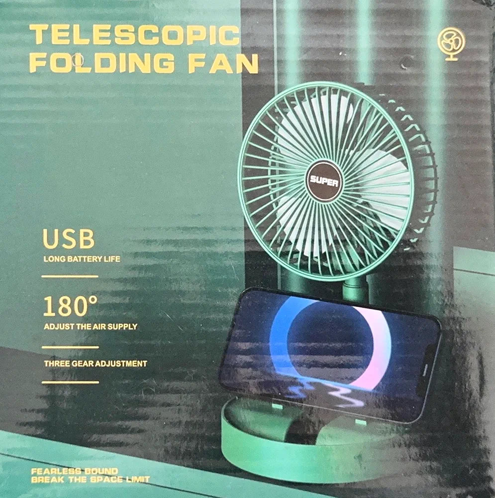 Telescopic Folding Fan, Portable Rechargeable Desk Fan, Adjustable Height Pedestal Table Fan, 3 Speed USB Charging Cooling Fan, Foldable Quiet Travel Fan for Home, Office, Bedroom, Outdoor, Camping