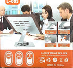 Laptop Stand & Phone Holder, Adjustable Foldable Laptop Riser with 360° Rotation, Ergonomic Stand for Laptops 10-17", Tablet Stand for iPad, Mobile, Kindle, MacBook, Universal Holder, L-003 